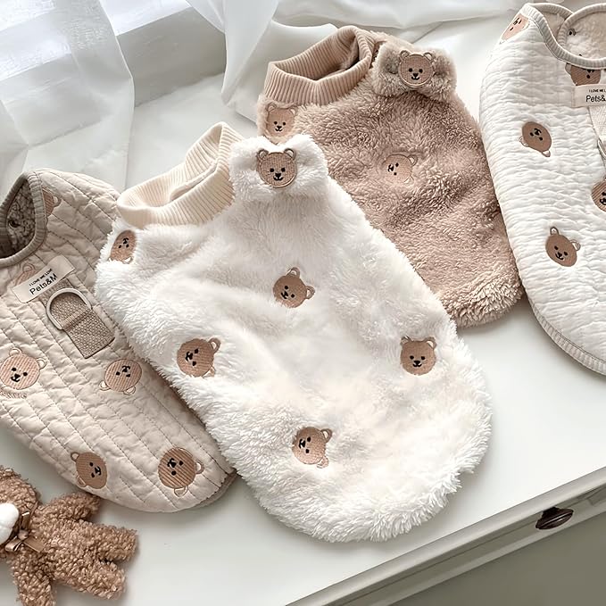 Cute Pet Apparel Bear Pattern Cartoon Dog Clothes All Season Sleeveless Puppy Kitten Pullover Soft Skin-Friendly (Brown, M (4.4-7.7lbs))