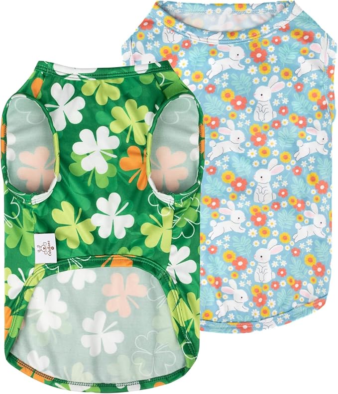 CuteBone Dog Shirts 2-Pack St.Patrick's Day & Easter Soft Pet Clothes Breathable Summer Vest for Small Puppy and Stretchy Cat Apparel 2BX12M