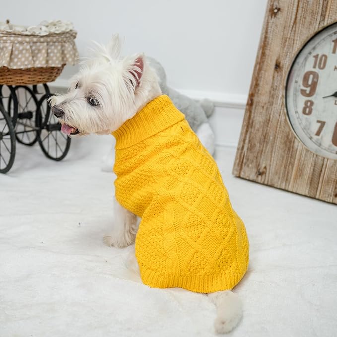 Mihachi Turtleneck Dog Sweater - Winter Coat Apparel Classic Cable Knit Clothes with Leash Hole for Cold Weather, Ideal Gift for Pet in New Year