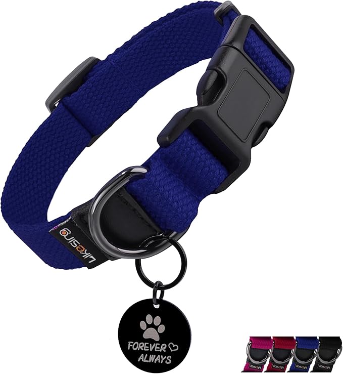 Cotton Soft Dog Collar, Quick Release Dog Collar with Buckle, Heavy-Duty Adjustable Pet Collar for XS Small Medium Large Dog, Colorfast Dog Collars with Removable Tag(S, Blue)