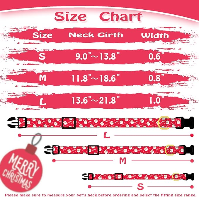 Red Christmas Dog Collar for Small Medium Large Dogs Special Design Cute Red Santa Claus Dog Collar for Girl Boy Dogs Soft Adjustable Santa Claus Puppy Collars for Male Female Dogs S