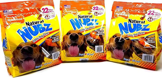 Nylabone Natural Nubz Edible Dog Chews Value Pack of 66ct. / 7.8 lbs. Total (3 x 2.6 lb / 22 ct Bags)
