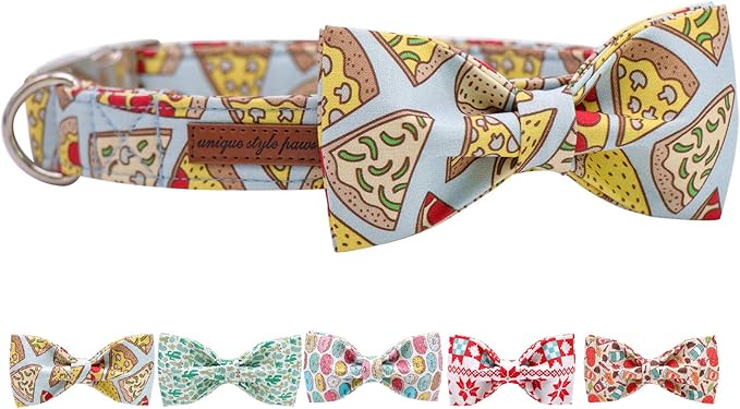 Unique Style Paws Dog Collar with Bow, Bowtie Dog Collar Adjustable Collars for Small Medium Large Dogs and Cats