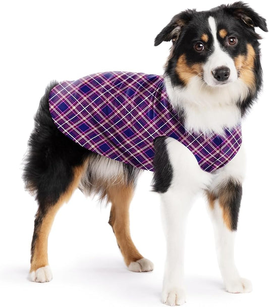 Stretch Fleece Dog Coat, Stretchy Pet Sweater, Machine Washable Pullover for Winter and Fall, Mulberry Plaid, 14