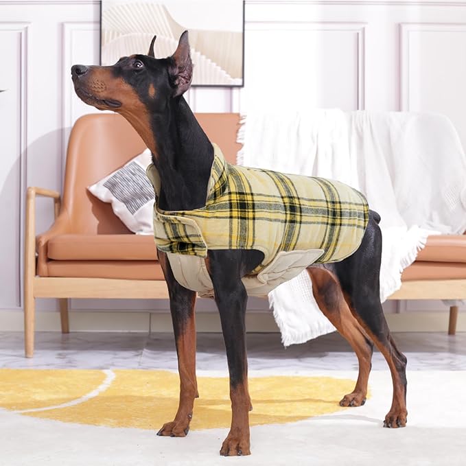 Kuoser Warm Dog Coat, Waterproof Dog Jacket for Extra Large Dogs, Adjustable Durable XXXL Doggie Winter Coat Reversible Puppy Cold Weather Apparel for Large Breed, Yellow 3XL