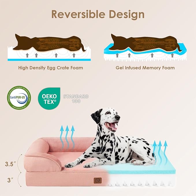 EHEYCIGA Orthopedic Dog Beds for Extra Large Dogs, Waterproof Memory Foam XXL Dog Bed with Sides, Non-Slip Bottom and Egg-Crate Foam Big Pet Couch Bed with Washable Removable Cover, Dusty Pink