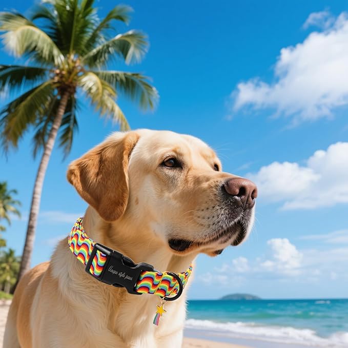 Unique style paws Dog Collar Plastic Buckle with Pendant Wave Rainbow Flag Puppy Collars for Small Medium Large Boys Girls Dogs