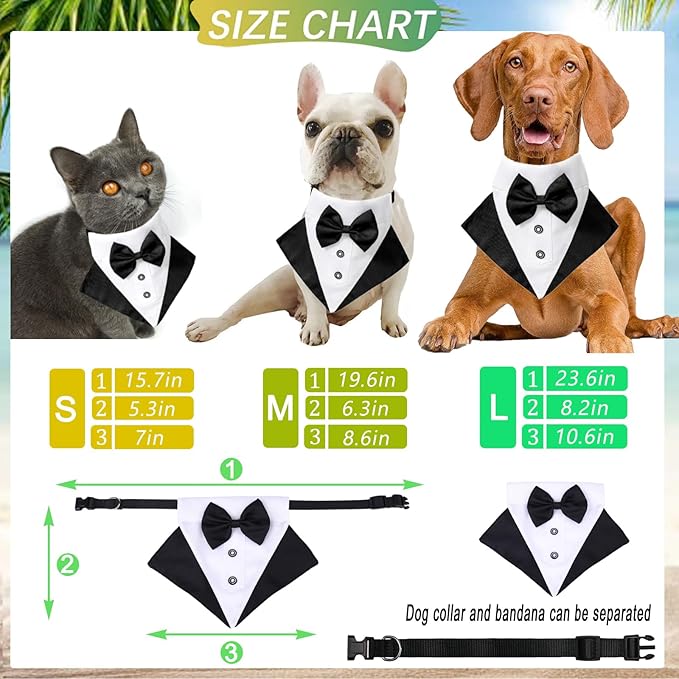Tuxedo Costume Black Wedding Bandana Nylon Collar Suit With Bow Tie Adjustable Tux Formal Clothes for Small Medium Large Dogs Pet Halloween Birthday Christmas Dress Outfits