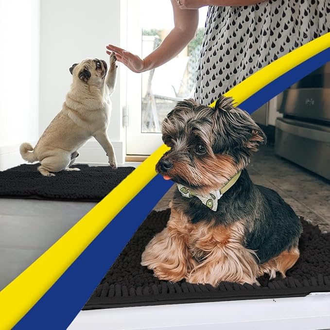 Muddy Mat® Shown on TV – Super Absorbent Microfiber Dog Door Mat for Muddy Paws, Non-Slip Washable Pet Rug, Quick Dry Chenille Entryway Carpet, Machine Washable Indoor Outdoor mat, Black 59"x35"