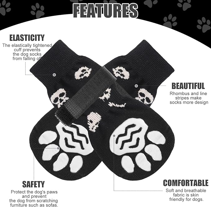 PUPTECK Non-Slip Dog Socks Double Sides Grips for Hardwood Floors Prevents Licking, Dog Shoes for Hot Pavement Booties for Senior Small Medium Large Dogs
