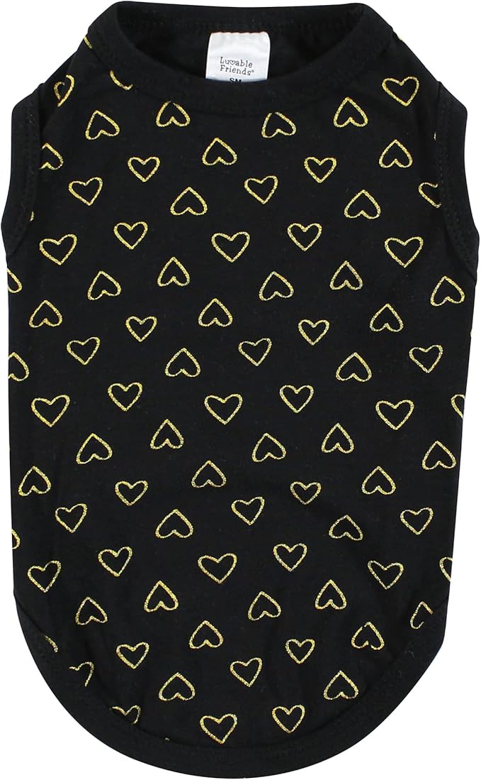 Luvable Friends Dog Pet Dog and Cats Cotton T-Shirts 2pk, Botanical Heart, X-Small