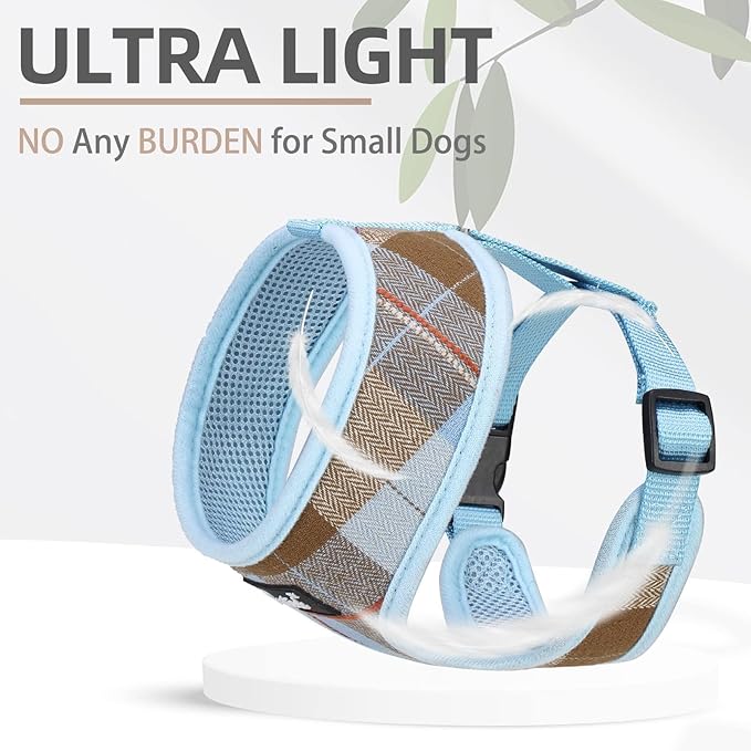PUPTECK Soft Mesh Dog Harness and Leash Set Pet Puppy Cat Comfort Padded Vest No Pull Harnesses, Blue&Brown, L