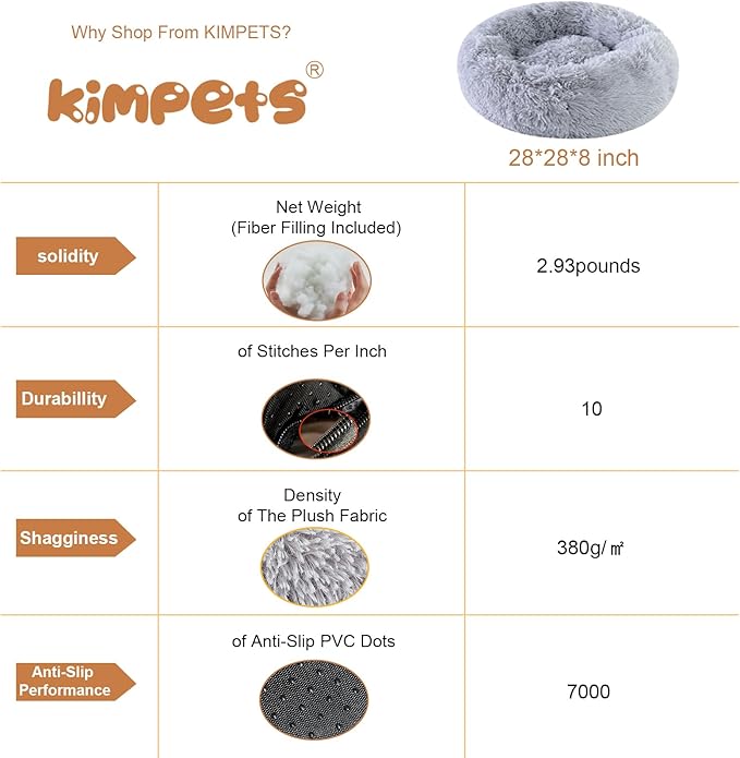 Dog Calming Beds for Small Medium Dogs - Round Donut Washable Dog Bed, Anti-Slip Faux Fur Fluffy Donut Cuddler Anxiety Cat Bed(Light Grey 28")