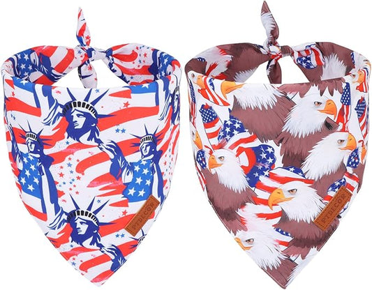 PTDECOR American Flag Dog Bandana Reversible Triangle Patriotic Pet Scarf 4th of July Dog Bandanas for Small Dogs Pets (Red, Small)