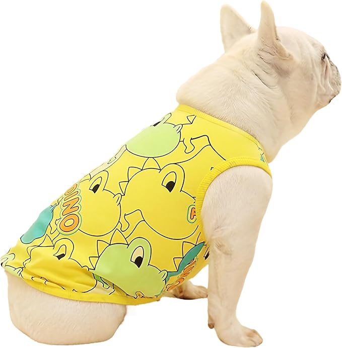 Dog Shirts for Small Medium Dogs French Bulldog Clothes,Funny Dog Dinosaur Shirts Frenchie Clothes for Pets, Breathable Puppy Sweatshirts Cotton Tank Top Costume Cats Tshirts,Yellow,M