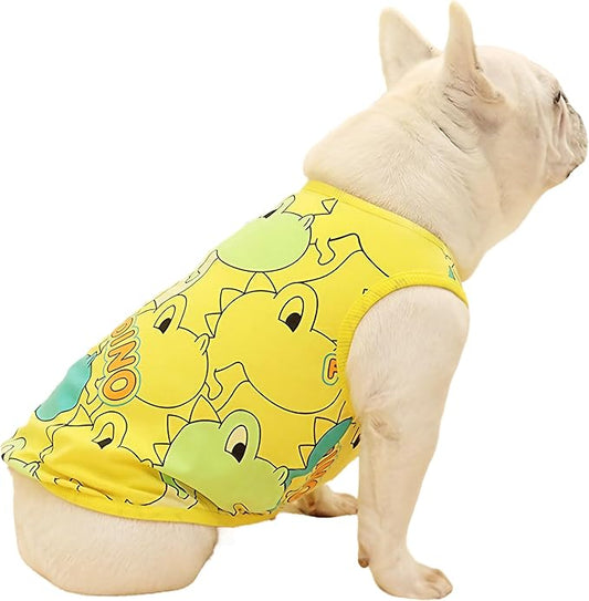 Dog Shirts for Small Medium Dogs French Bulldog Clothes,Funny Dog Dinosaur Shirts Frenchie Clothes for Pets, Breathable Puppy Sweatshirts Cotton Tank Top Costume Cats Tshirts,Yellow,S