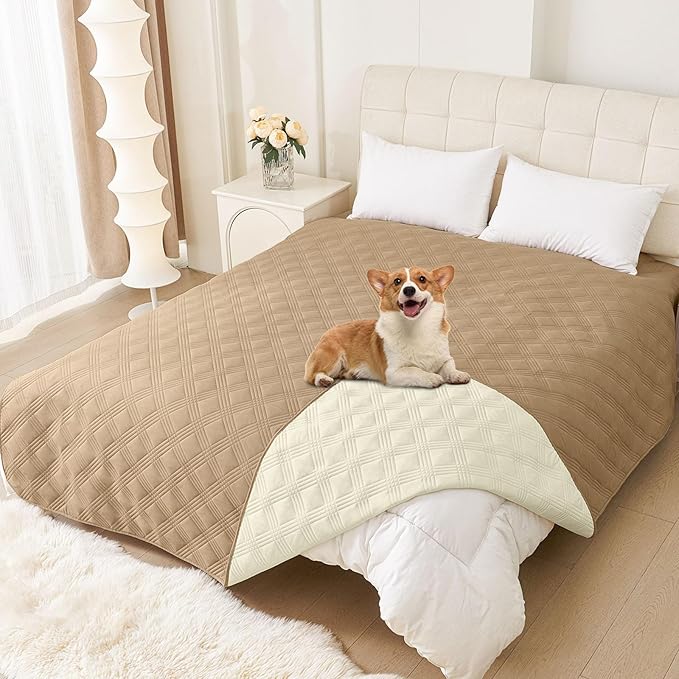 hyha Waterproof Dog Blanket, Reversible Pet Bed Blanket, Soft Sofa Couch Cover for Dogs Washable, Waterproof Pet Couch Covers for Sofa Puppy Cats Furniture Protector(82"x82", Camel/Beige)