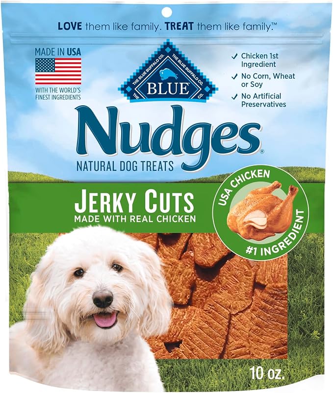 Blue Buffalo Nudges Jerky Cuts Dog Treats, Made in the USA with Natural Ingredients, Chicken, 10-oz Bag
