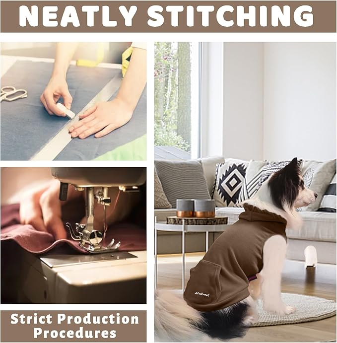 2-Piece Basic Dog Hoodie & Puppy Sweatshirt, Soft & Comfy, Superior Comfort & Fit, Dog Security Hoodies Jumpsuit Sweater with Leash Hole & Pocket, Black & Brown/Sleeveless (Medium)