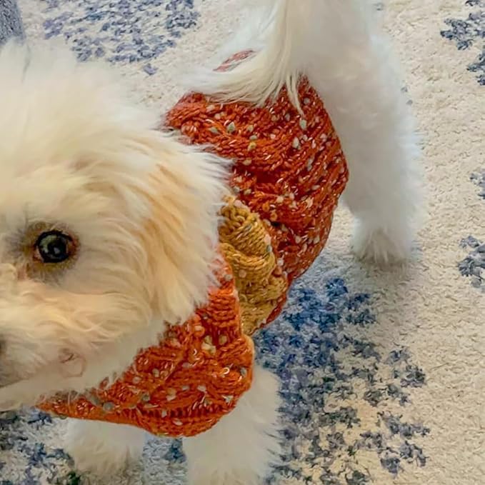 KYEESE Color Block Dog Sweater With Fuzzy Thread Knitted Turtleneck for Small Male Dogs - Soft Fall Winter Clothes, Brown, S