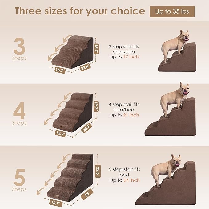 EHEYCIGA Curved Dog Stairs Ramp for High Beds 22.6" H, 5-Step Dog Steps for Small Dogs and Cats, Pet Stairs for High Bed Climbing, Non-Slip Balanced Pet Step Indoor, Brown