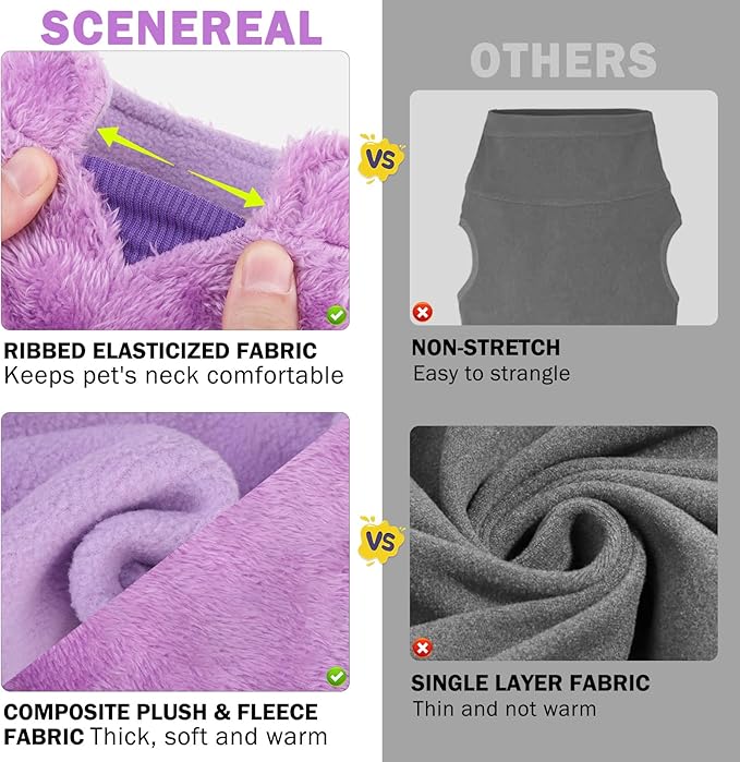 SCENEREAL Fleece Vest Dog Sweater, Dog Jacket with Harness Built in Pocket for Small Medium Dogs, Pet Cold Weather Coat with Soft Lining, Plush Warm Pullover Clothes for Puppy Boys Girls