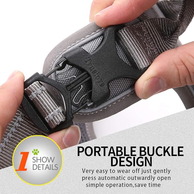 Soft Front Dog Harness .Best Reflective No Pull Harness with Handle and 2 Leash Attachments