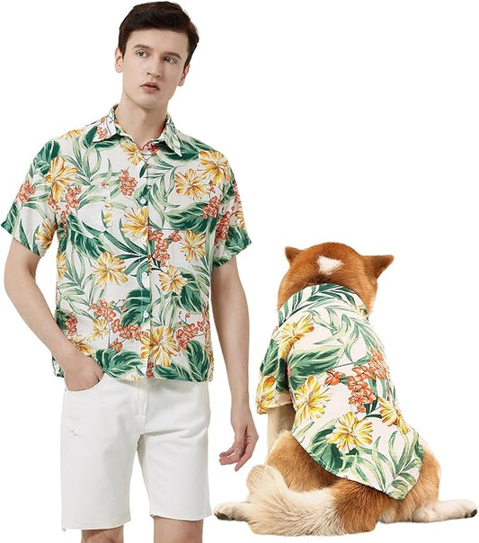 Dog Shirt Hawaiian Dog and Cat Summer T-Shirts Dog Style Floral Breathable Cool Clothes Hawaiian Shirts for Dogs and Cats Owner and Pet Shirts are Sold Separately