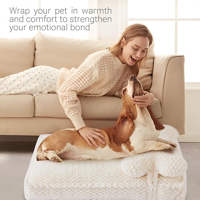 Soft Touch Faux Fur Dog Pillow Beds for Small,Medium Dogs, Supportive Foam Dogs Couch with Washable Removable Cover, Super Soft Pets Bed for Large Cats & Medium Dog (Ivory)