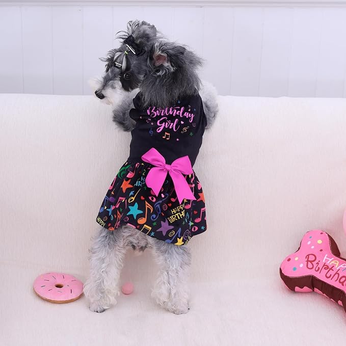 CuteBone Birthday Dog Dresses Velvet Holiday Small Dogs Clothes Onesie Pet Apparel Girl Puppy Skirt with Bow Hair Rope CVA50XXS-D