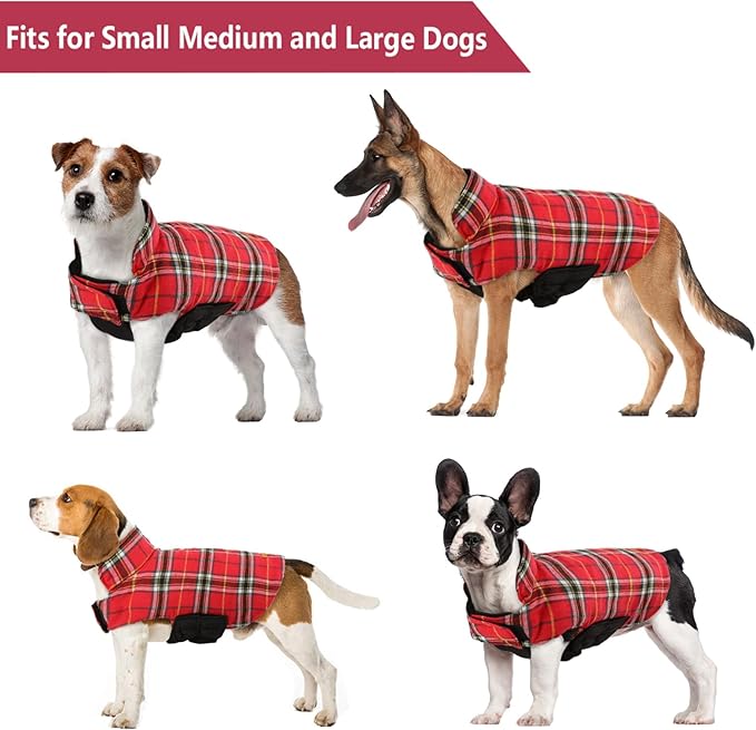 Kuoser Waterproof Dog Coat, Reversible Dog Jacket for Large Dogs, Adjustable Durable Doggie Winter Coat for Groowing Puppies Warm Puppy Cold Weather Apparel, Bright Red L