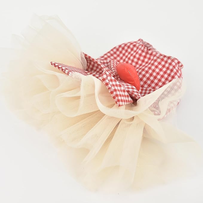 FLAdorepet Dog Dress with Leash Ring,Holiday Dog Clothes Love Heart Tulle Pet Dresses for Small Dogs Girls Party Outfit Puppy Cats Apparel(Red Heart, Medium)