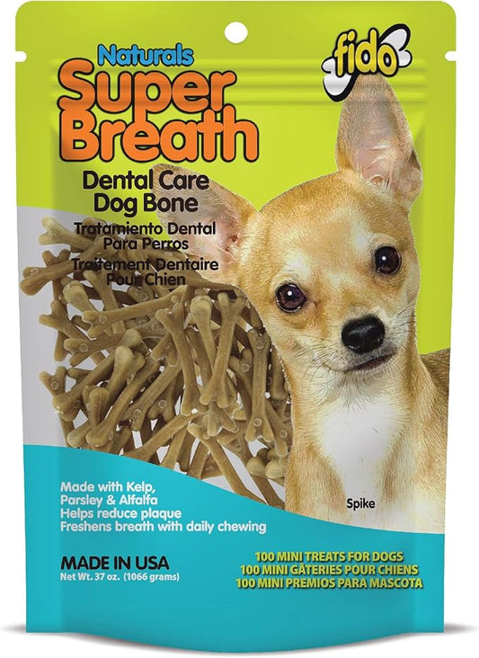Naturals Super Breath Dental Care Bones for Dogs - 100 Count Mini Dog Dental Treats for Extra Small Dogs, Made in USA, Tasty Dog Dental Chews Help Reduce Plaque, Tartar Buildup & Freshens Breath