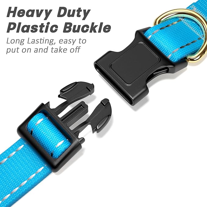 Reflective Dog Collar for Large Dogs, Cute Adjustable Heavy-Duty Nylon Puppy Collars for Boy and Girl Female, Soft Pet Accessories with Quick Release Buckle, Neck 16-24", Blue