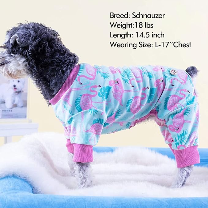 KYEESE Dog Pajamas Velvet Dog Pajamas Small Sized Dogs Soft Dogs Clothes Pjs with Flamingo Pattern Stretchy Pet Jammies Coat Comfy Pet Onesie Costume, X-Large