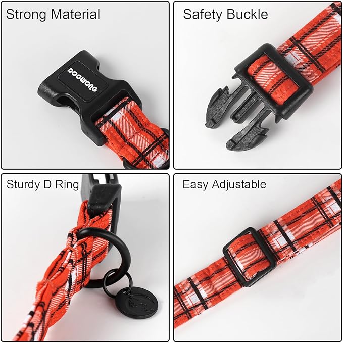 DOGWONG Cotton Dog Collar, Heavy-Duty Fall Dog Collar Durable Soft Fabric Pet Dog Collars Cute Halloween Puppy Necklace for Small Medium Large Dogs