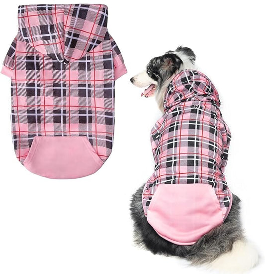 EXPAWLORER Plaid Dog Hoodie - British Style Warm Dog Sweater Shirt with Leash Hole,Pitbull Clothes Outfits,Winter Coat Apparel for All Breeds Puppy Girl Boy-Cat Apparel