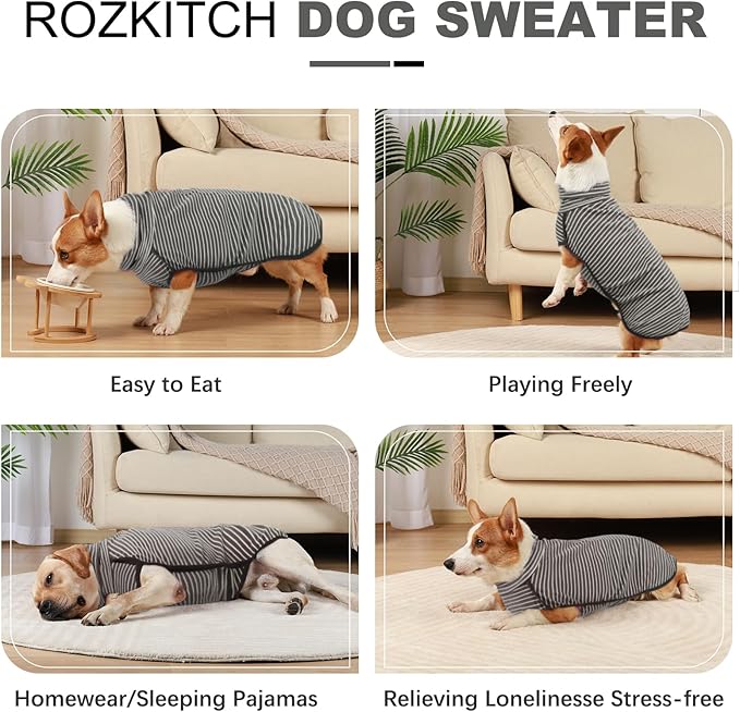 ROZKITCH Dog Winter Coat Soft Pullover Pajamas, Pet Windproof Warm Cold Weather Jacket Vest Cozy Jumpsuit Apparel Outfit Clothes for Small, Medium, Large Dogs Walking Hiking Travel Sleep Stripe XL