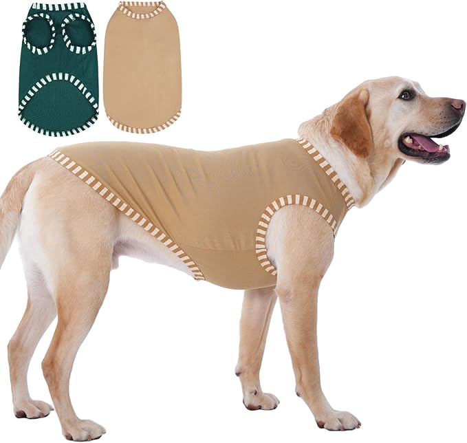 IECOii 2 Pack Summer Dog Clothes for Large Dogs,Breathable Stretchy Pet T-Shirts Lightweight Tank Top Sleeveless Vest for Outdoor Sun Protection - Fit for Large Breeds Labrador,Khaki+Green,3XL