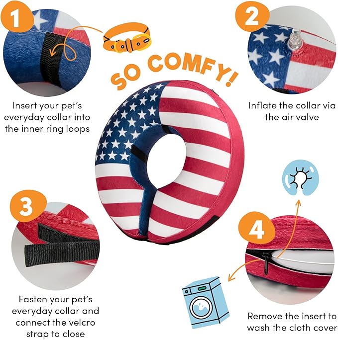 BENCMATE Protective Inflatable Collar for Dogs and Cats - Soft Pet Recovery Collar Does Not Block Vision (XLarge, Flag)