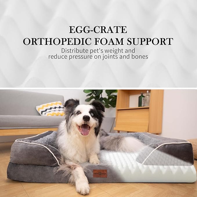 Comfort Expression Large Dog Beds Waterproof Orthopedic Foam Dog Sofa Beds Comfy Pet Bed with Washable Removable Cover & Non-Slip Bottom(Large,Grey)
