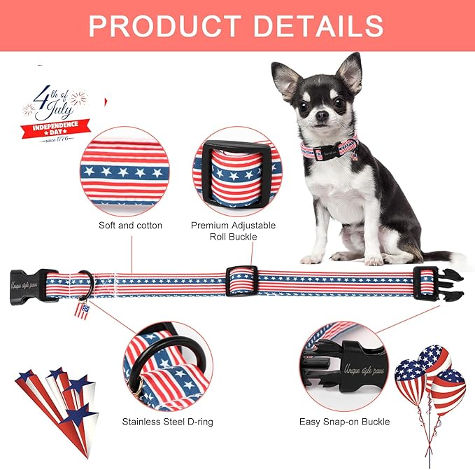 Unique style paws Dog Collar Plastic Buckle with Pendant Red Striped Star Puppy Collars for Small Medium Large Boys Girls Dogs