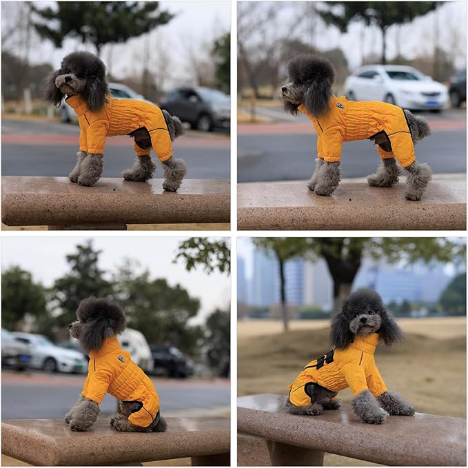 Warm Double Layers Dog Vest - 4 Legs Covered Windproof Waterproof Reflective Coat for Small Medium Large Dogs - Outdoor Skating Costume - Yellow XXL