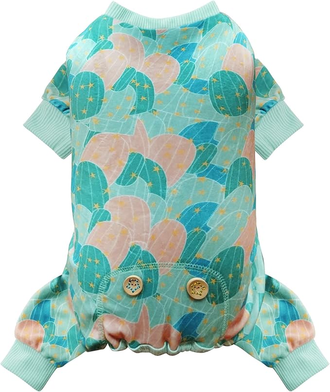 KYEESE Dog Pajamas Soft Dogs Clothes Pet Coat Velvet Dog Pajamas Small Sized Dogs Comfy Doggie Jammies Onesie Stretchy Doggie Pjs Pet Costume with Cactus Pattern, Small