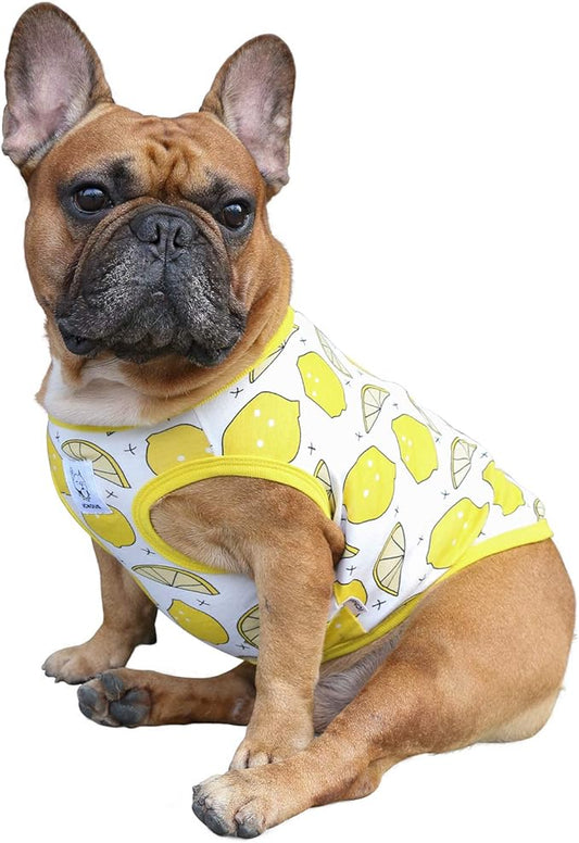 iChoue 100% Breathable Cotton English Bulldog Halloween Cartoon T Shirts Cute Clothes for Medium Large Dogs Vest Tank Tops Terrier Pitbull Lemon - XLarge