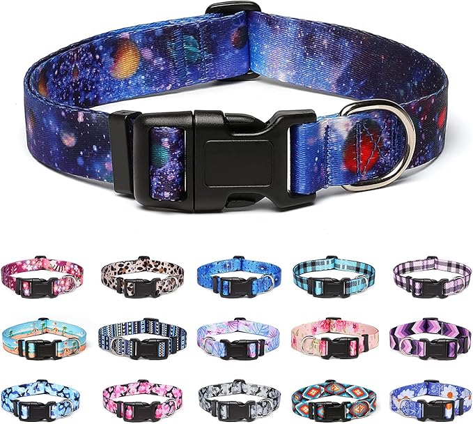 Adjustable Dog Collar with Patterns, Ultra Comfy Soft Nylon Breathable Pet Collar for Small Medium Large Dogs (M, Galaxy)