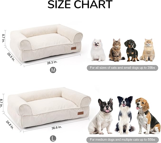 FUKUMARU Cute Dog Bed, Fluffy Pet Bed with TPU Layer Keeping Lining Dry, Dog Couch Medium Size Dogs Easy to Care, Warm Cat Bed with Removable Zipper Cover, 36inch, Large, Cream