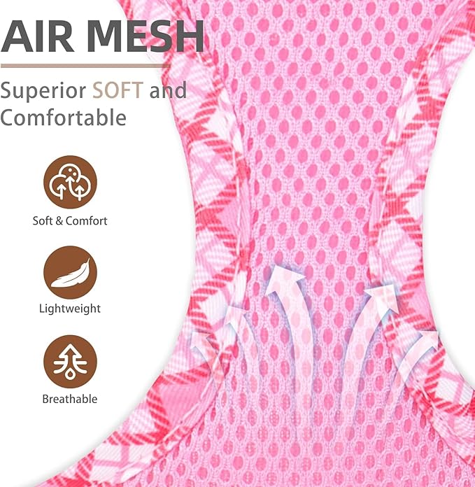 PUPTECK Dog Harness and Leash Set for Small Medium Dogs No Pull Step-in Soft Mesh Puppy Cat Vest Harnesses Reflective at Night, Pink L