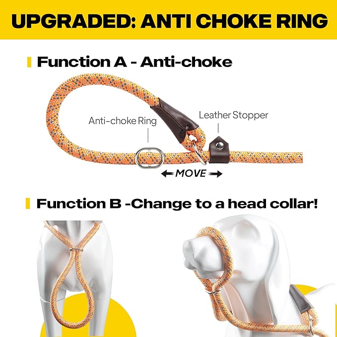 Fida Slip Leads for Dogs, 4 FT x 1/2" Dog Leash Heavy Duty Comfortable Strong Rope Leash for Large, Medium Dogs, No Pull Pet Training Leash with Highly Reflective,Orange