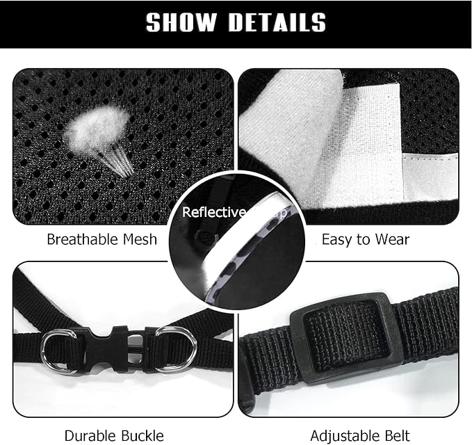FEimaX Dog Harness and Leash Set for Walking, Soft Mesh Adjustable Easy Control Lightweight Cat Vest Harnesses with Reflective Strips, Escape Proof Small Dogs Cats Vests (Cowblack, X-Small)